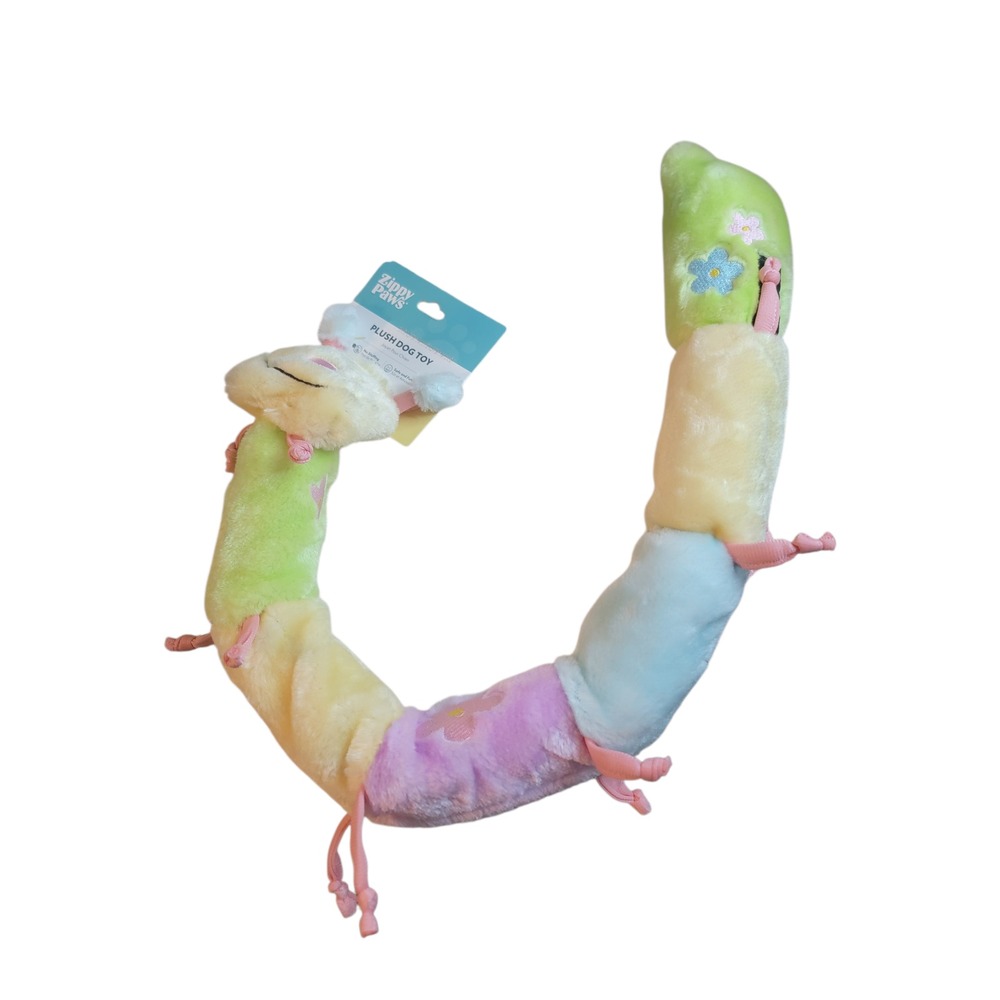 ZippyPaws Plush Caterpillar Dog Toy OS‎ Pastelcolors New No Stuffing Squeaky 28"